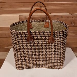 Brown and Tan Woven Tote Bag